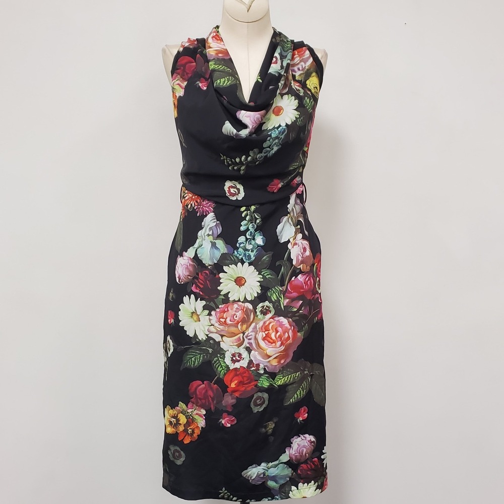 Ted Baker London Womens Sleeveless Cowl Neck Floral Dress Size 0 Knee Length